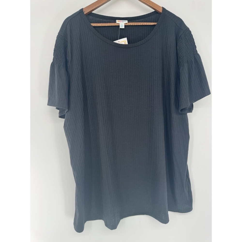 LuLaRoe 2XL Stephanie Flutter Smock Sleeve Top NWT Black Soft Stretch Comfort